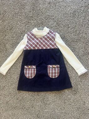 TBBC Navy A-Line Dress with Plaid Accents